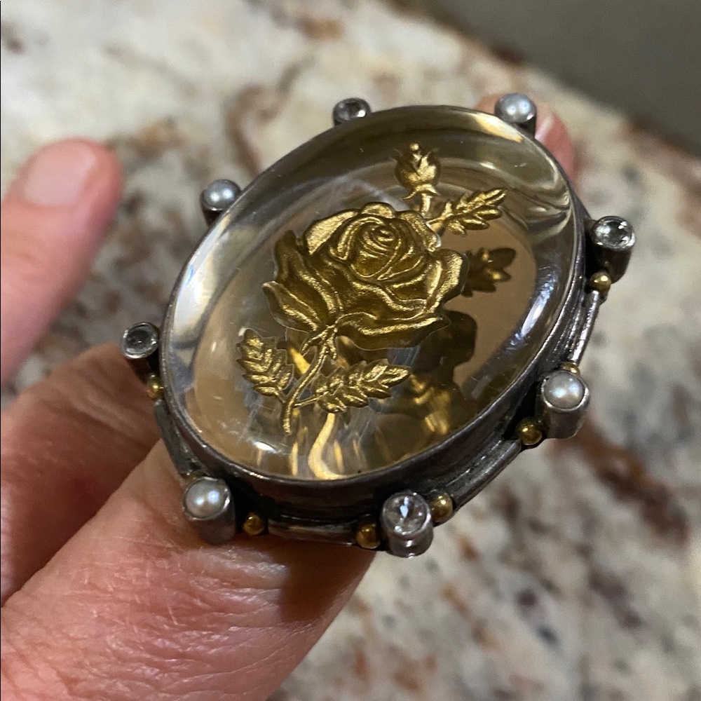 Vintage Gold topaz rose 925 ring